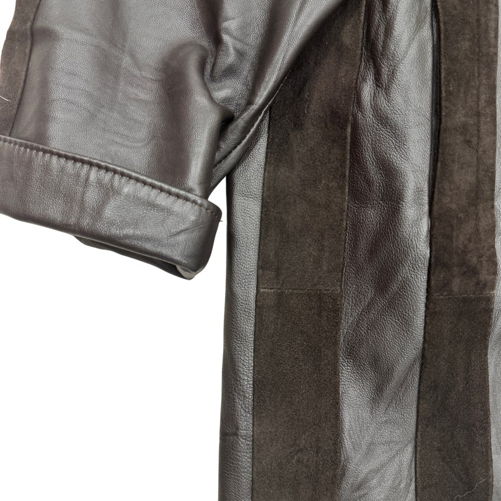 Vintage DM Leatherwear Brown Striped Coat Suede Panel Size Small Medium - Picture 13 of 15